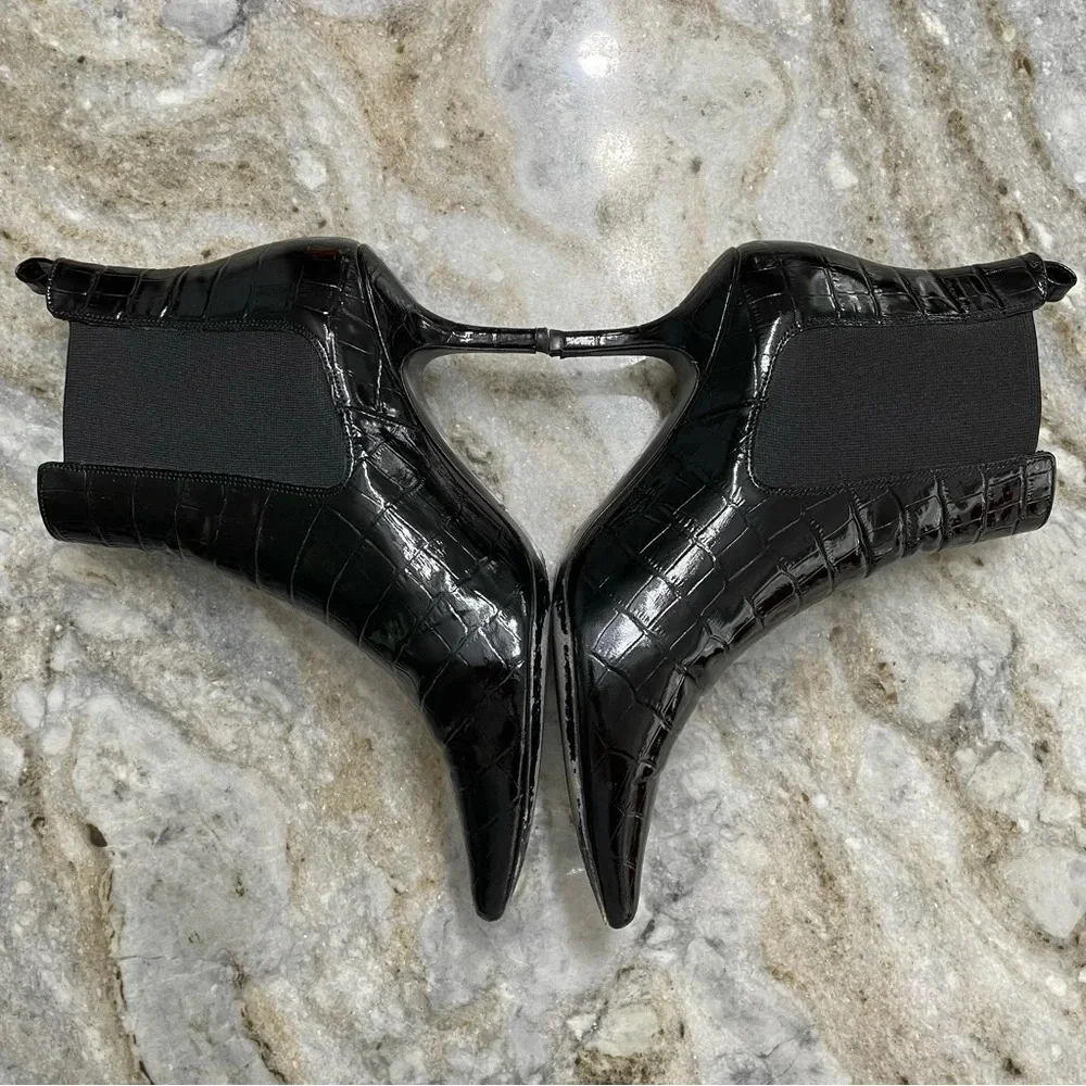 Anine Bing Stevie Black Croc Leather Booties size 39